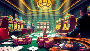 Toto togel betting scene with vibrant casino table and glamorous gambling atmosphere.