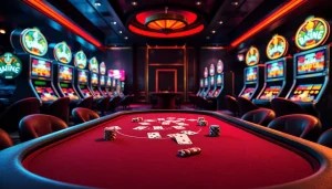 Engaging gamblers at a luxury casino featuring poker chips and vibrant slot machines at https://kjc.onl/.
