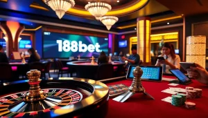 Players engaging with the 188bet online gaming platform on smartphones and tablets during a casino game.