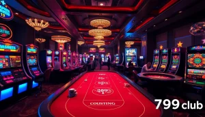 Players enjoying games at the 789club casino, featuring vibrant slot machines and poker tables.