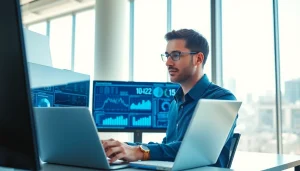 Engineer analyzing complex data streams related to das 142 in a bright office environment.