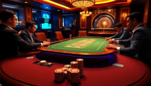 Players enjoying high-stakes poker at MM88COM's luxurious casino table.