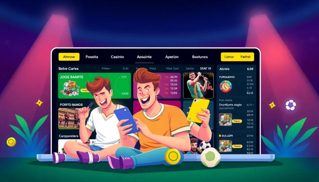 Explore a experiência de apostas na Bet da Sorte, mostrando jogadores felizes interagindo com a plataforma.