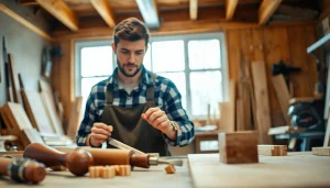 Engaged in a carpentry apprenticeship near me, a young novice learns essential skills in a vibrant workshop.