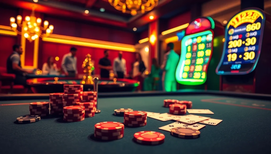 Experience the excitement of 123b with vibrant casino tables and slot machines.
