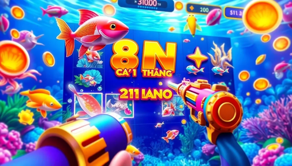 Bắn cá đổi thưởng gameplay interface showcasing colorful fish and underwater action in a vibrant online casino.
