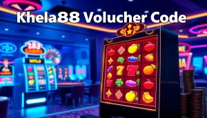 A captivating online casino scene illustrating Khela88 voucher code in use with engaging slot machines and gaming elements.