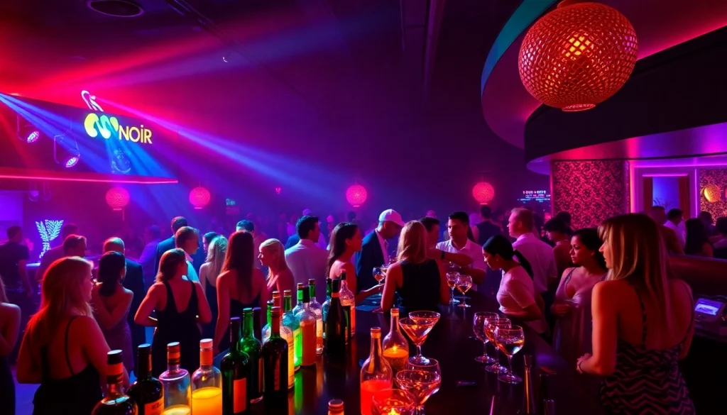 Energetic nightlife at Club sxm with stylish patrons enjoying signature drinks and vibrant ambiance.