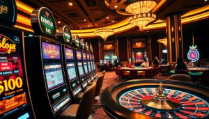 Excited players enjoying the slot kamboja bet 100 experience at luxurious casino machines.