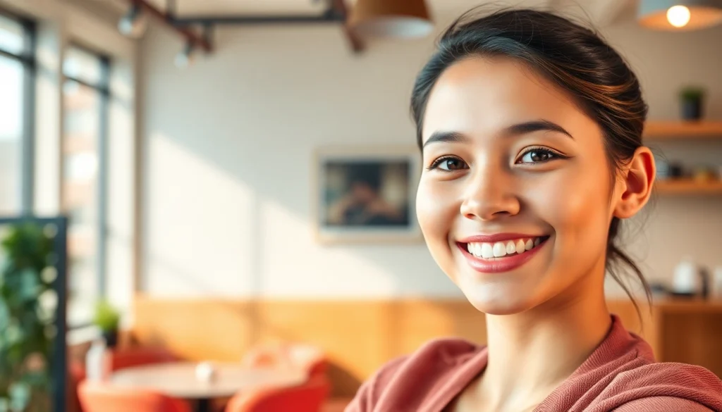 Stunning whatsapp profile photo showcasing a young professional in a vibrant setting.