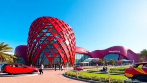 Experience thrilling attractions at Ferrari World Yas Island in Abu Dhabi, highlighting iconic rides and vibrant architecture.