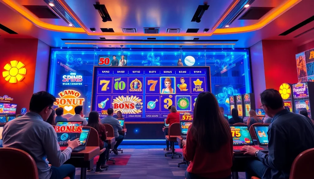 Exciting online gaming scene showcasing hoki138 slot games with diverse players.