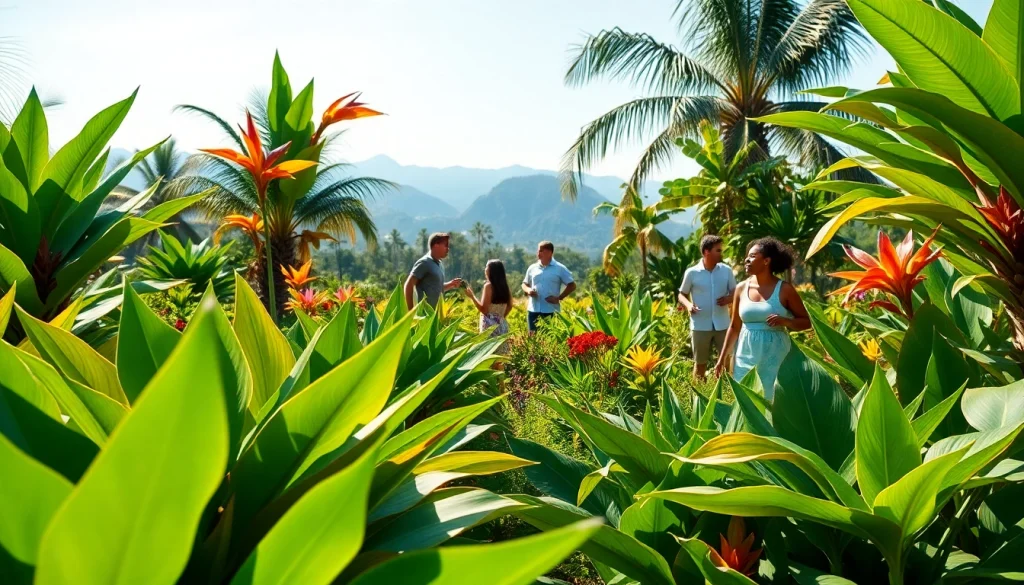Petani toto menggambarkan keindahan taman tropis dengan tanaman yang subur.