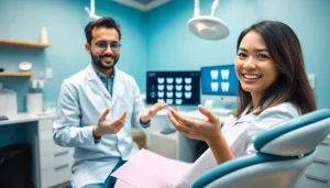 Veneers Malaysia: A smiling patient receiving porcelain veneers treatment in a modern dental clinic.
