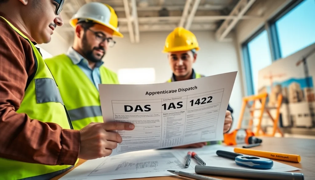 DAS 142 form being reviewed by professional construction workers in a bright office