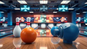 Premium bowling parts for Brunswick displayed in a modern bowling alley, emphasizing innovation and quality.