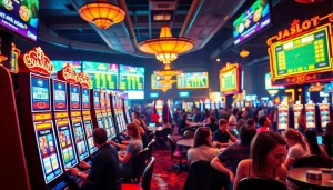 Experience the thrill of the doaslot slot with vibrant casino machines and eager players.