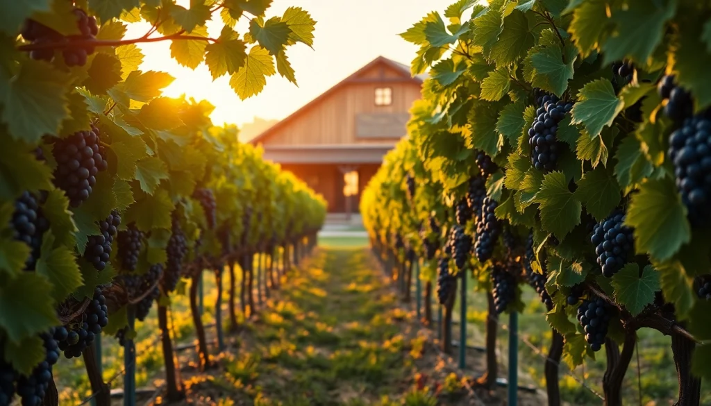 Enjoy a serene view of Clarksburg wineries' lush vineyards during golden hour.