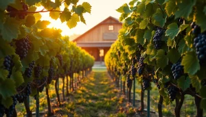 Enjoy a serene view of Clarksburg wineries' lush vineyards during golden hour.