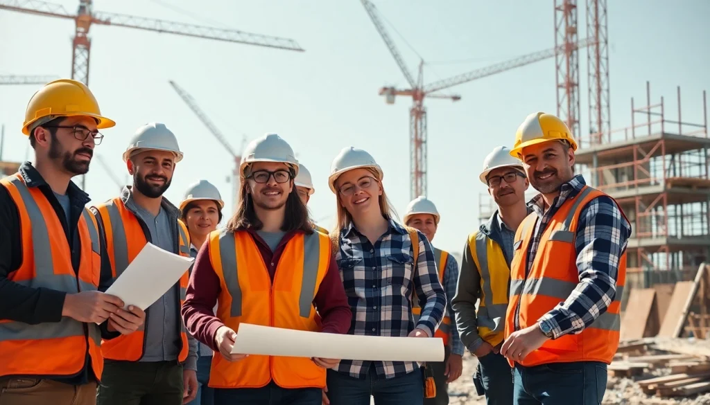 Highlighting Careers in construction with diverse professionals collaborating on-site.