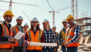 Highlighting Careers in construction with diverse professionals collaborating on-site.