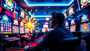 Pemain petani toto yang terfokus di ruang permainan dengan layar warna-warni.