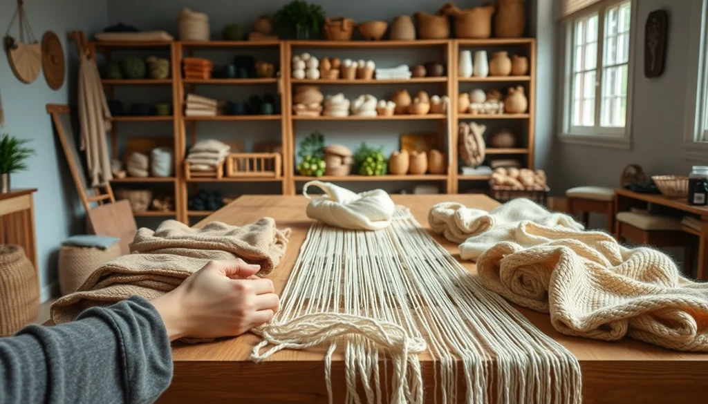 Handcrafted garments displayed at https://www.ound-ound.com in an artisan workspace, showcasing sustainable fashion.