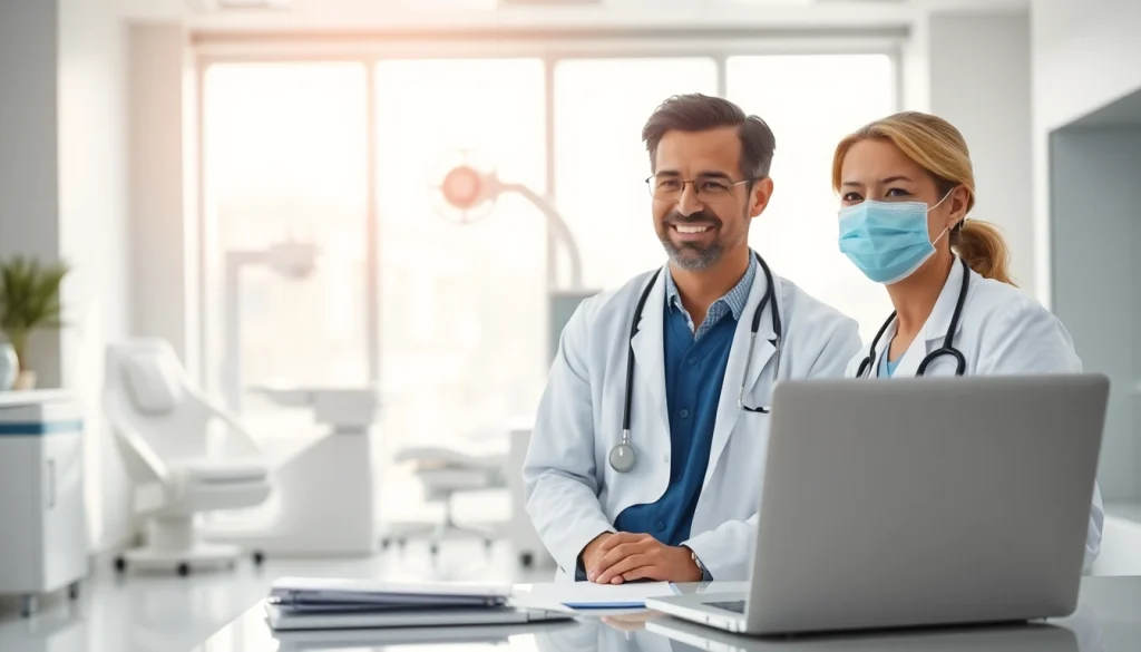 Engaged healthcare providers at https://www.medexdtc.com offering compassionate medical care in a modern clinic.