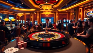 Engaging players at a luxurious casino roulette table, showcasing 주소모음 elements for improved gambling strategies.
