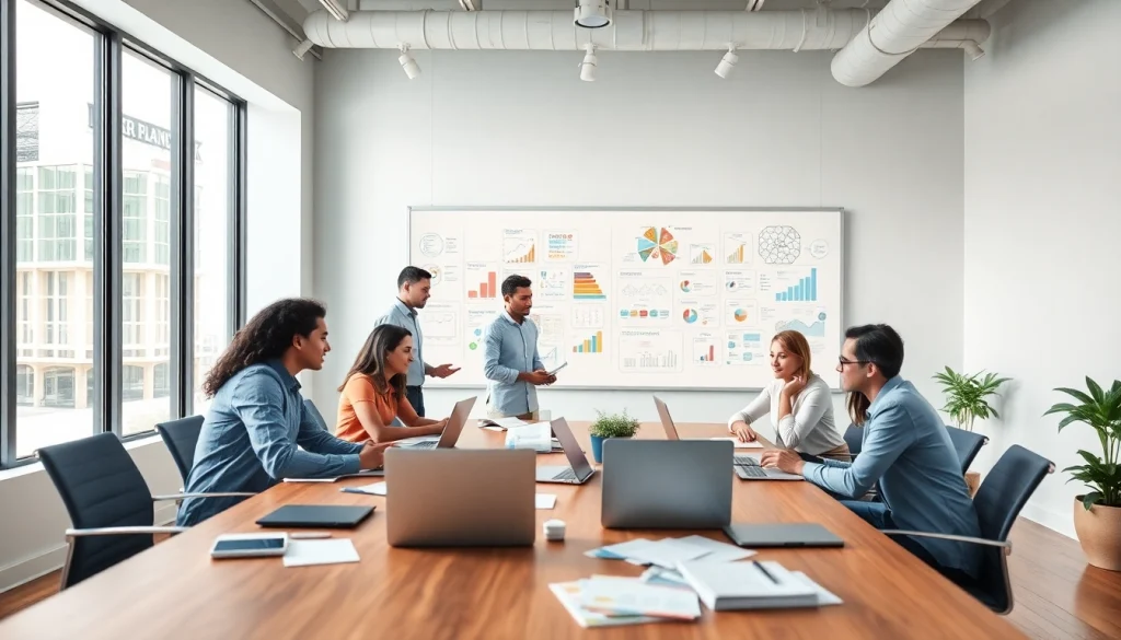 Engaged team at a Florida advertising agency brainstorming creative strategies and solutions.