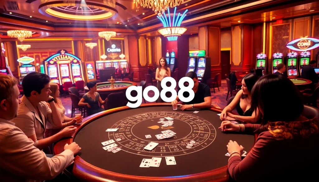 Experience the excitement of go88 with vibrant casino gaming, blackjack tables, and spinning roulette wheels.