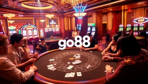 Experience the excitement of go88 with vibrant casino gaming, blackjack tables, and spinning roulette wheels.
