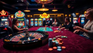 Exciting casino atmosphere featuring S88VIP game table and vibrant slot machines.