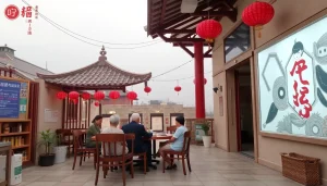 电报账号购买时，顾客在商店专注地使用手机查看产品信息，画面展示便捷购物体验。