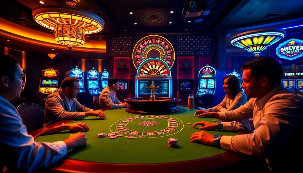 Join the excitement at obraltoto with poker chips and a roulette wheel in a vibrant casino atmosphere.