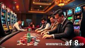Players enjoying poker at AF88, featuring colorful chips and intense focus on the game.