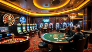 Engaging scene at Nhà cái OK365 showcasing vibrant casino games and professional gambling atmosphere.