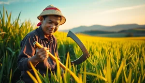 Petani toto menangkap momen panen padi dengan teknik tradisional di ladang.