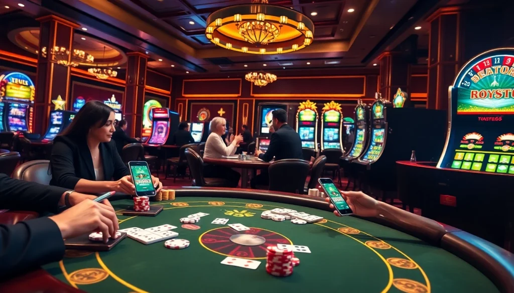 Experience the thrill of new66 with vibrant poker action amidst luxurious casino visuals.