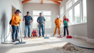 Cleaning team performing post construction cleaning, emphasizing efficiency and attention to detail.