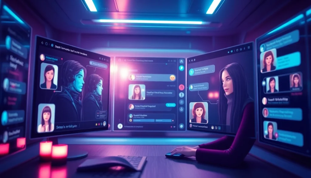 Engaging AI chat porn scene showcasing futuristic digital interactions with intimate AI characters in a cozy setting.