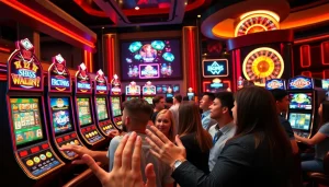 Engaged players enjoying dynamic Slot Online experiences at a vibrant casino.