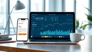 현대적인 작업 공간에서 소액결제가 표시된 스마트폰 화면
