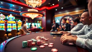 Players engaging in thrilling games at the GG88 casino, showcasing excitement and professionalism.