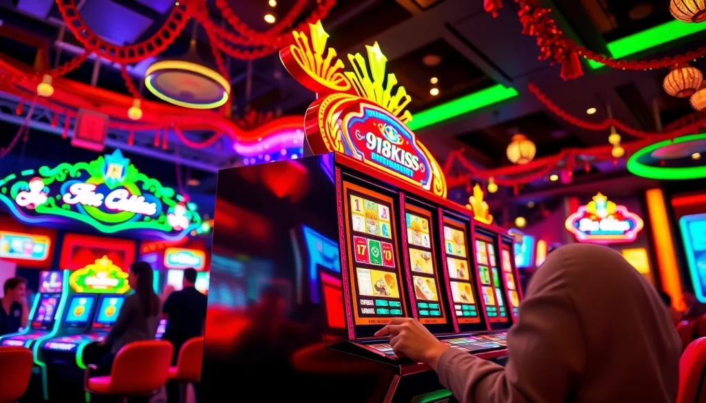 ผู้เล่นที่สนุกสนานในเกม 918kiss slot ที่มีสีสันสดใส