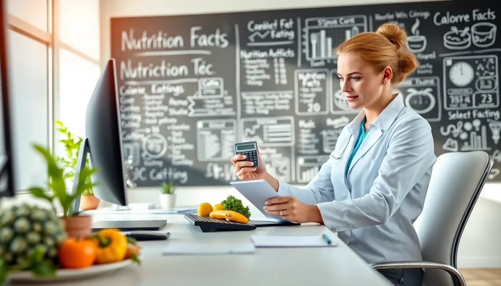Calculate daily needs with a detailed calorie calculator at a nutritionist's office.