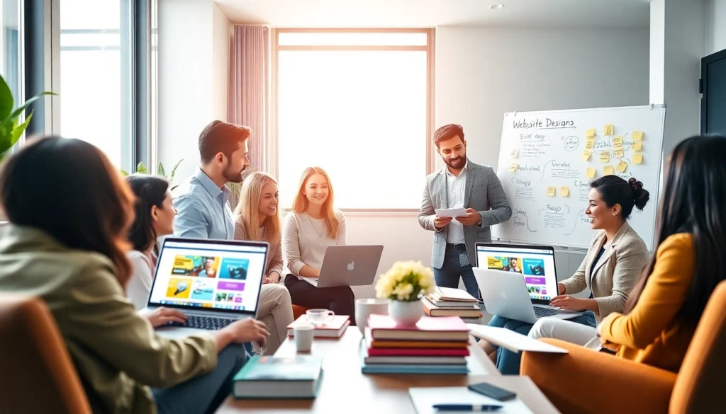 Professional team collaborating on thiết kế web project, showcasing creativity and innovation.