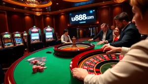 Experience the thrill of betting with u888.com at a luxurious casino table.