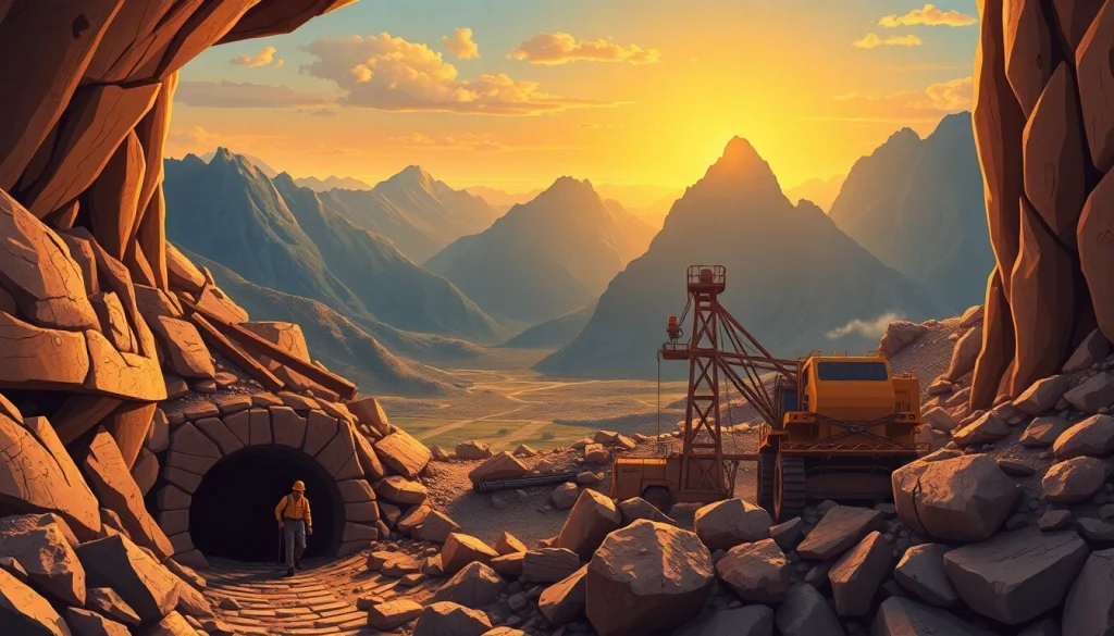 Workers exploring underground mines showcasing various mining techniques and resources.