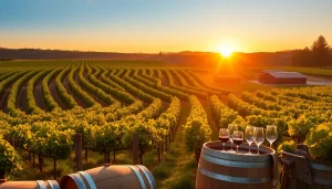 Discover the serene ambiance of a Winery Sacramento vineyard at sunset with inviting elements.